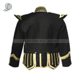 Front 6-Button Zip Closure Black Pipe Band Doublet With Gold Braid White Piping Jacket